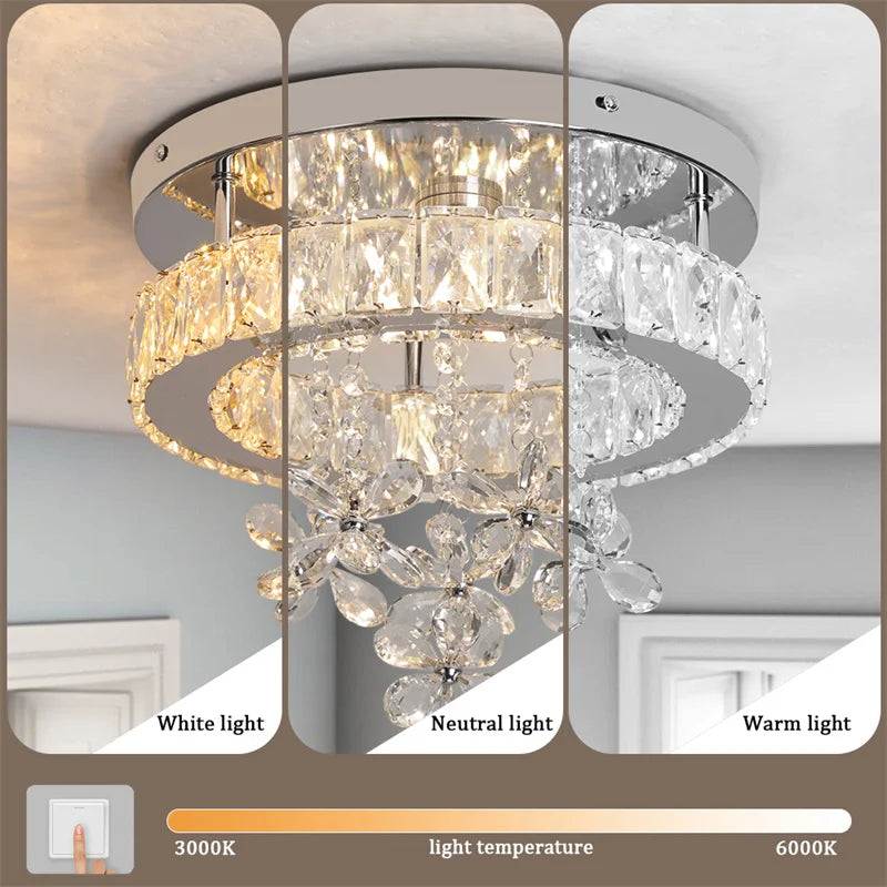 lampe moderne cristal transparent argenté télécommande suspension décoration intérieure led