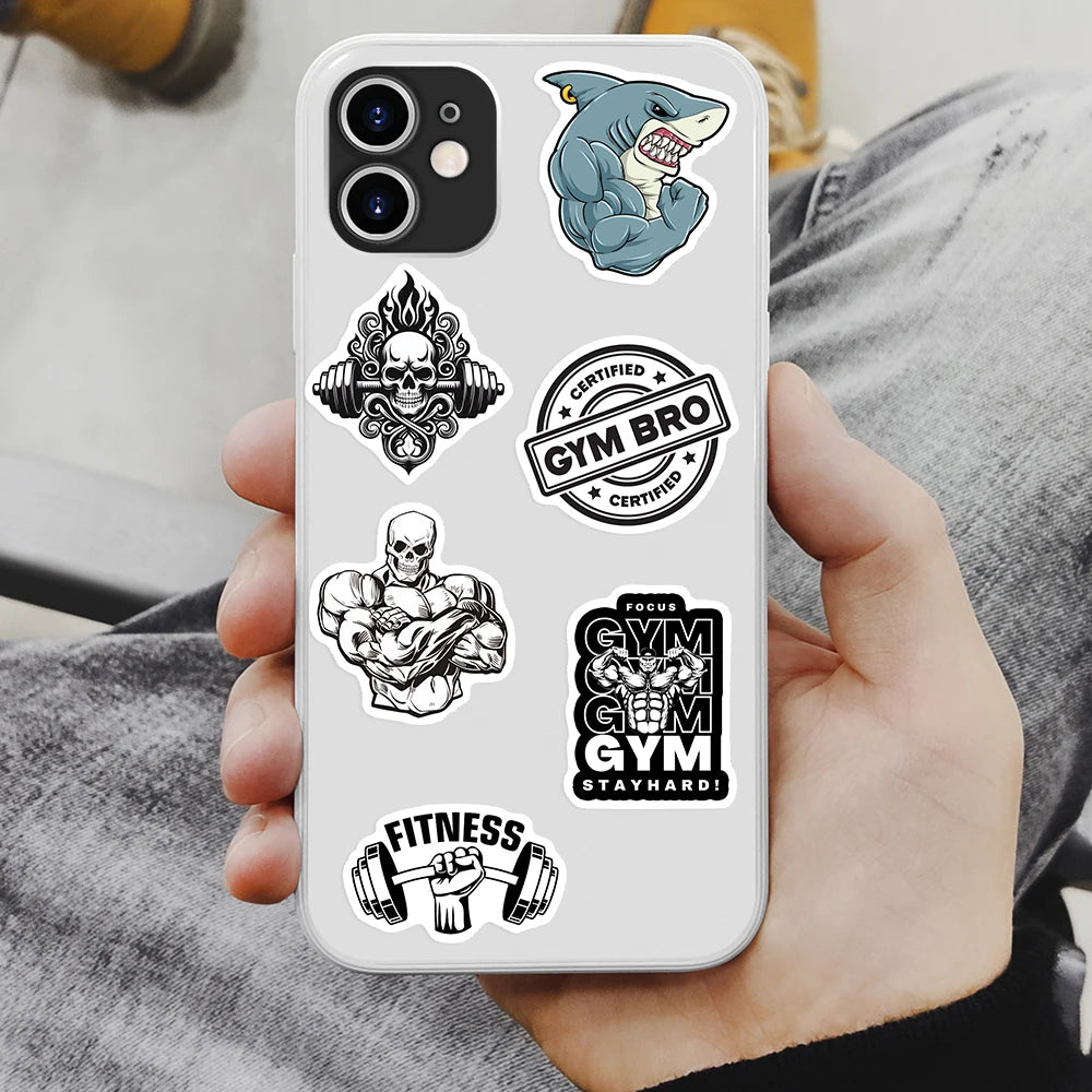 stickers graphiques adhésifs waterproof noir blanc textes animaux fitness agenda journal portable téléphone bouteille