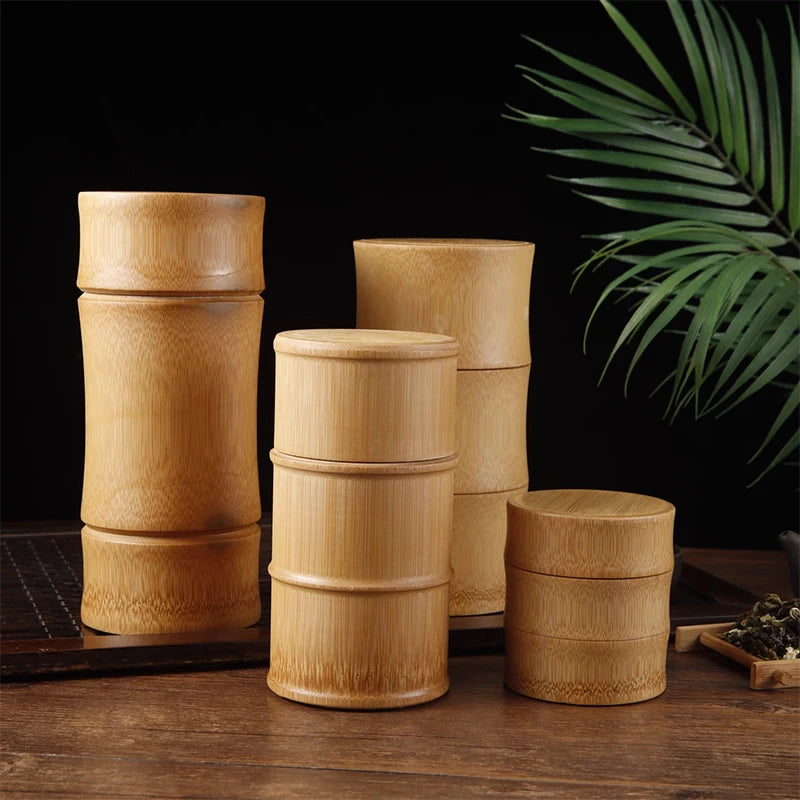 boîtes thé bambou naturel rayures horizontales traditionnel pistaches graines tournesol thé vert stockage épices