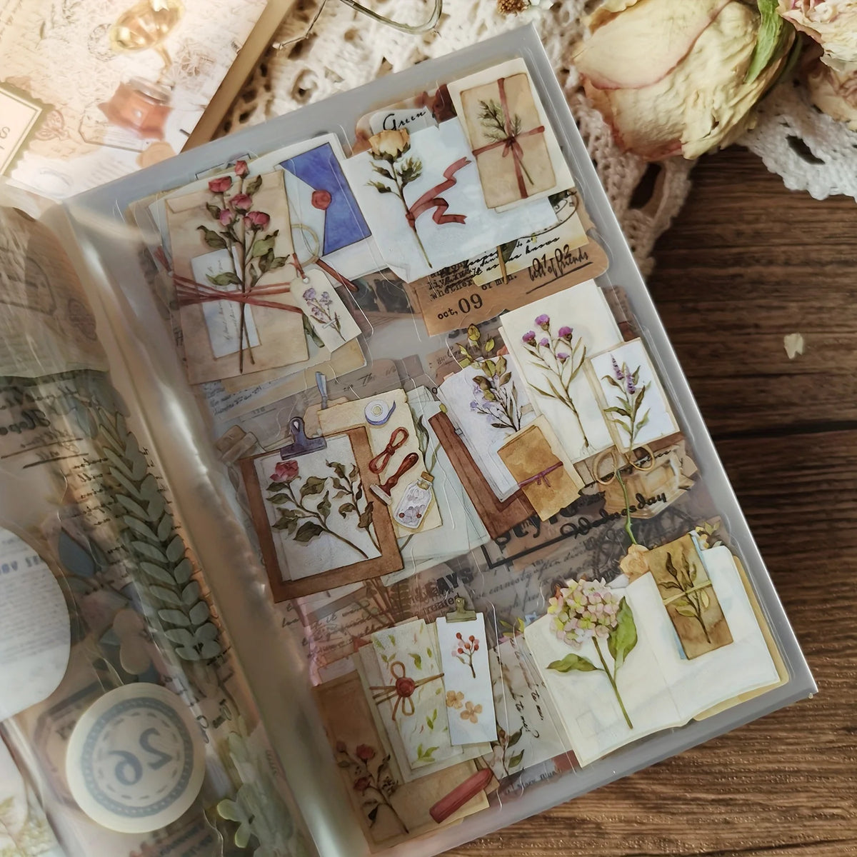 sticker vintage floral multicolore papillon lettre adhésif décoration intime journal animal compagnie