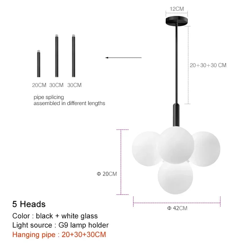 lampe suspendue boules transparentes moderne blanc doré câble annneau centralflux lumineux 60 249 tension