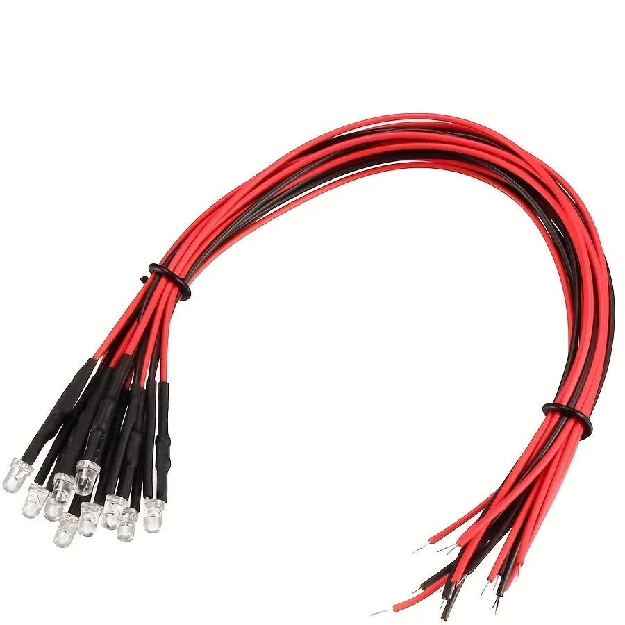 diodes led rouges noires transparentes 5mm 3mm câbles pack 10 pièces