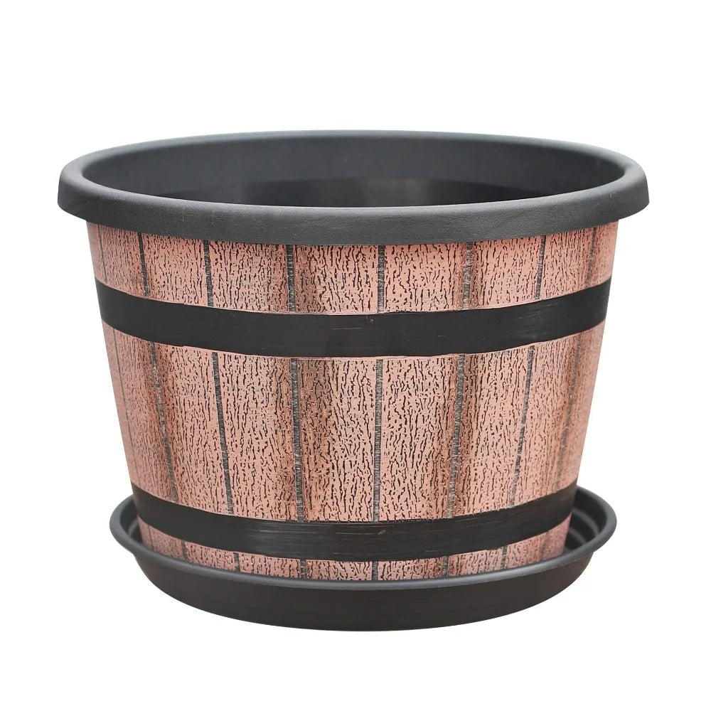 pots fleurs marron clair texture bois vintage drainage soucoupe grande capacitéintérieur