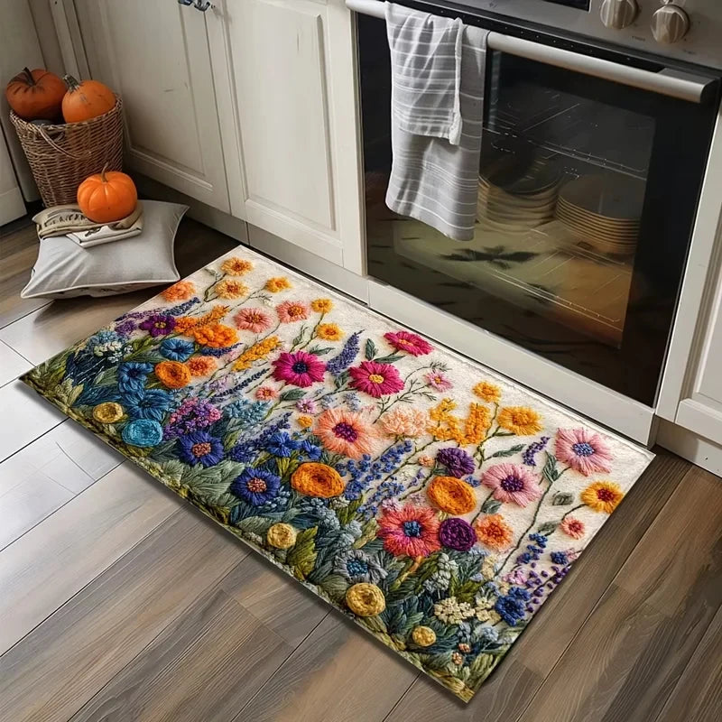 tapis fleuri imperméable polyester non glissant salon entrée moderne naturel
