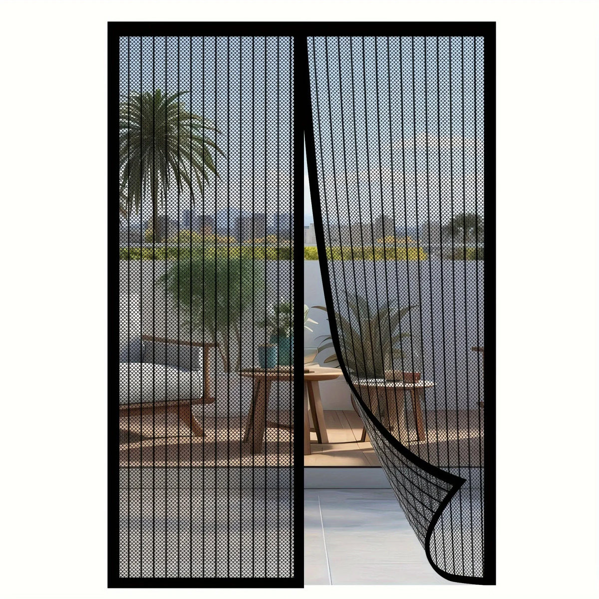 rideau moustiquaire porte aimantée tissu maille transparent moderne noir blanc
