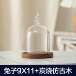 cloche verre transparent base bois bougie parfumée pinçon décoratives