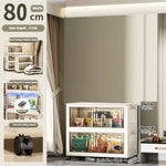 meuble rangement modulable blanc roulettes portes transparentes rayures verticales modernes
