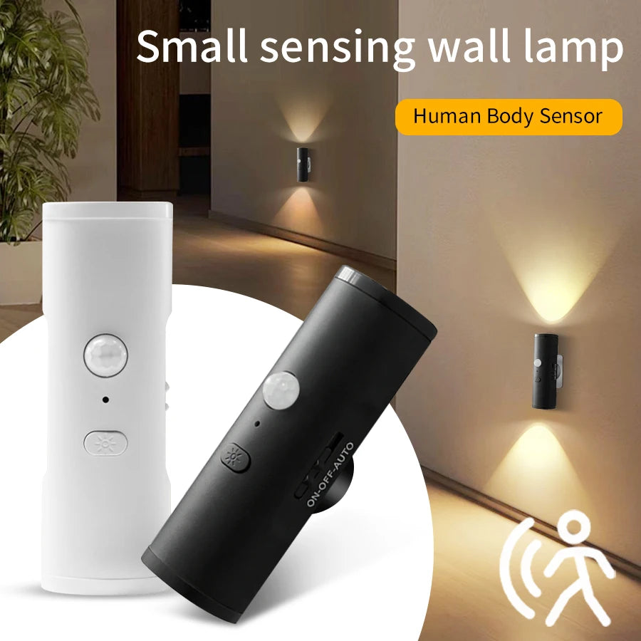 lampe murale led rechargeable détecteur mouvement blanc noir moderne adhésif deux têtes veilleuse chambre