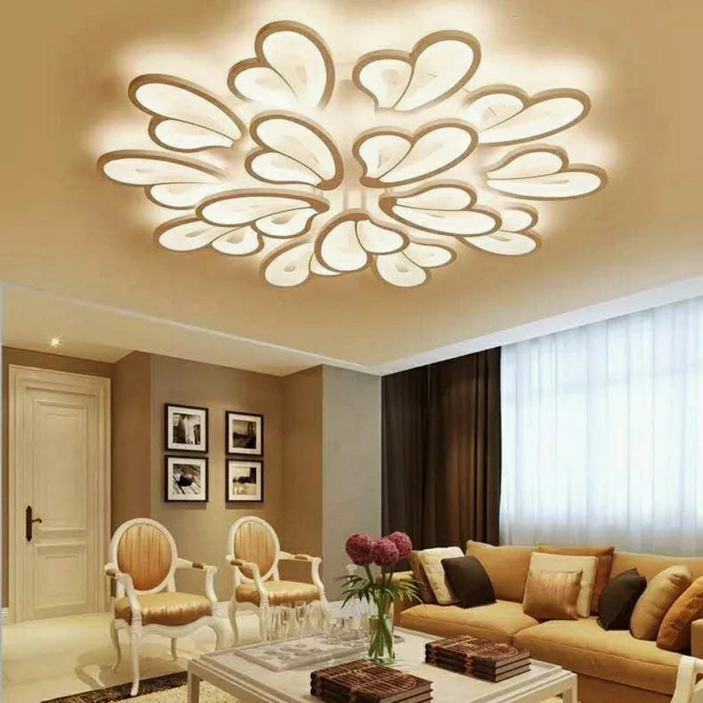 plafonnier moderne blanc gris feuilles stylisées éclairage quotidien chambre salon télécommande led adjustable