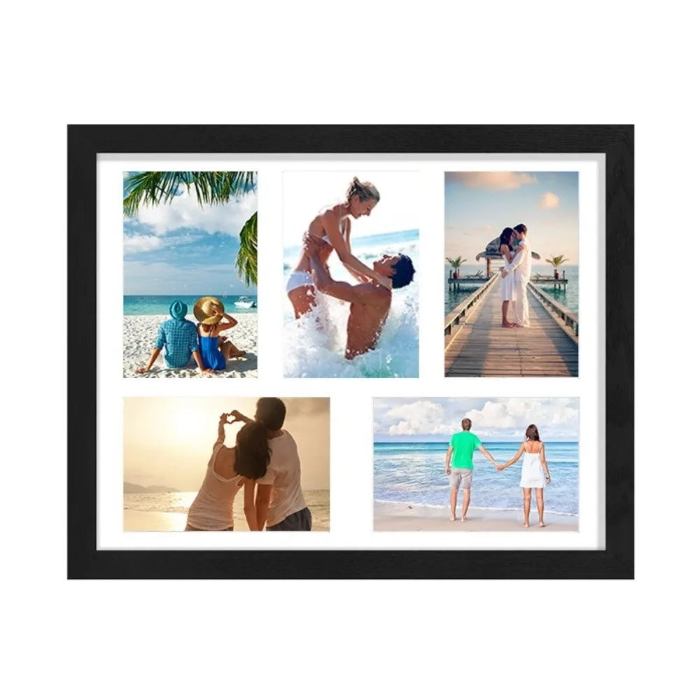 cadre photo multi photos bois clair noir blanc decoration moderne plage voyage mur verre