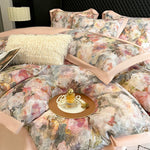 ensemble literie floral moderne 100 coton égyptien rose clair beige gris vert full king