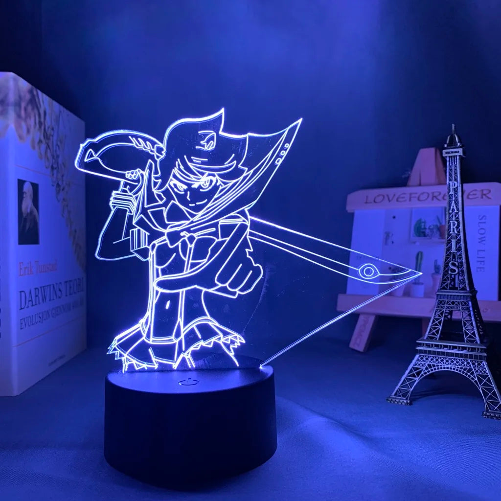 lampe led 3d personnage animé bleu blanc rouge base noire moderne contour linéaire