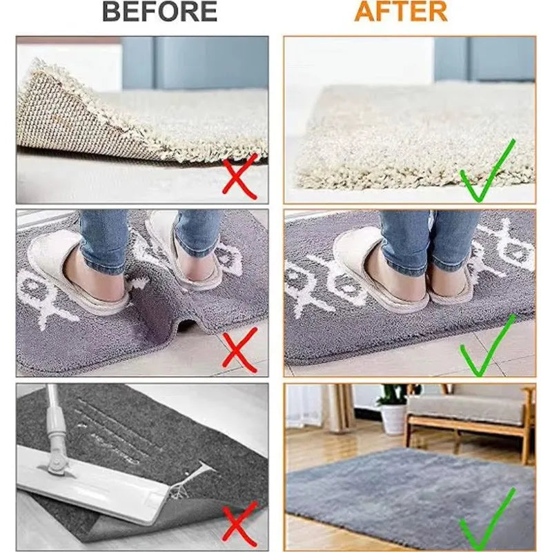 tapis sol moderne antidérapant réutilisable lavable beige gris bleu clair points noirs adhésif protégé