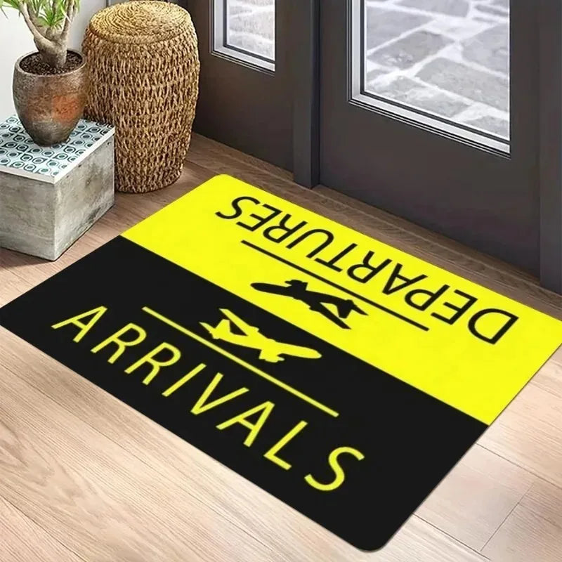 tapis entrée moderne lettres avion motifs floraux noir jaune gris antidérapant salon chambre bain