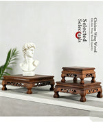 support d'affichage bois sculpté classique pied table vintage marron foncé motifs naturels