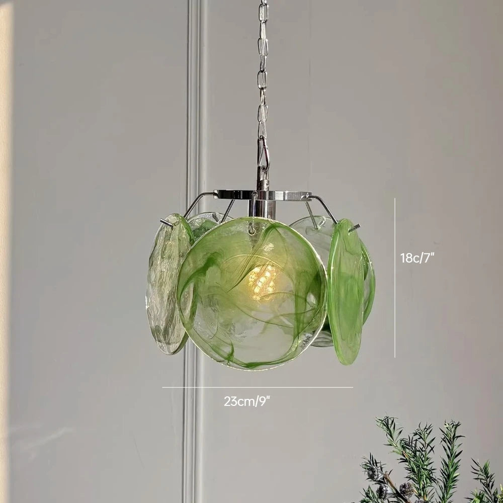 lampe suspendue moderne verre coloré transparent chaîne métallique salon chambre restaurant