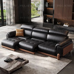 canapé d'angle moderne simili cuir noir confortable coussin marron salon adulte