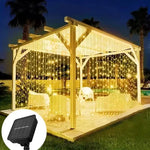 rideau lumineux led blanc chaud 300 leds 3x3m ip65 moderne panneau solaire télécommande adaptateur