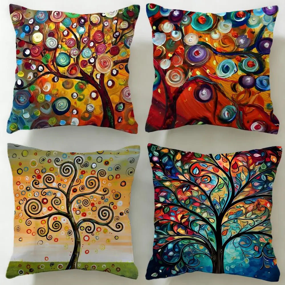housse coussin multicolore arbre abstrait moderne polyester 45x45cm zip invisible facile laver canapé lit