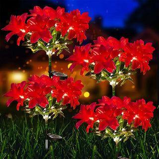décoration noël fleurs led rouge pétales texturées solaires extérieures hiver festive