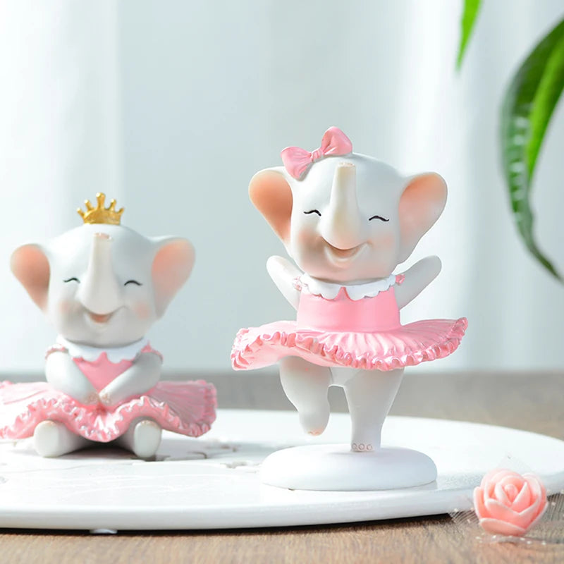 figurines éléphants résine rose blanche adorable décorative enfantine accessoire chambre