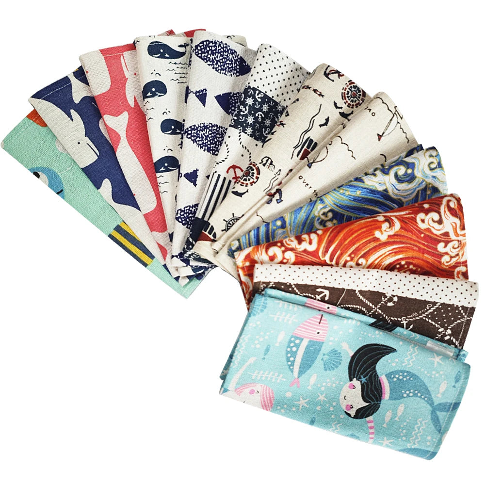 serviettes table tissu coton polyester motif océan poisson sirène marine moderne bleu