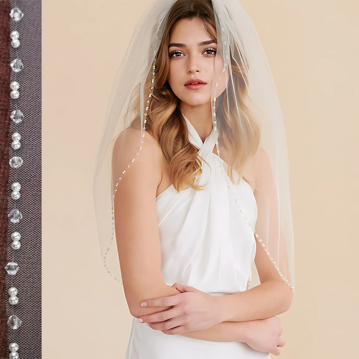 voile mariée perlée blanche classique bordure 90cm large 160cm