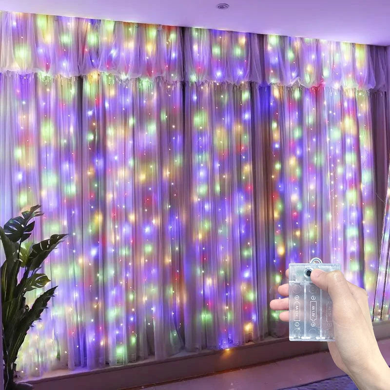 guirlande lumineuse rideau 6m 3m multicolore blanc chaud décoration mariage fête maison led 100