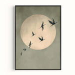 toile d'art minimaliste oiseaux volants fond uni verte olive moderne sans cadre chambre salon