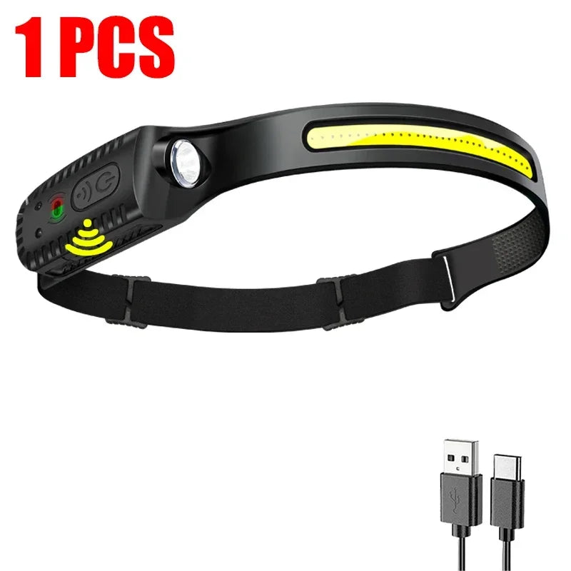 lampe frontale led cob xpe silicone noir jaune élastique ajustement montagne camping