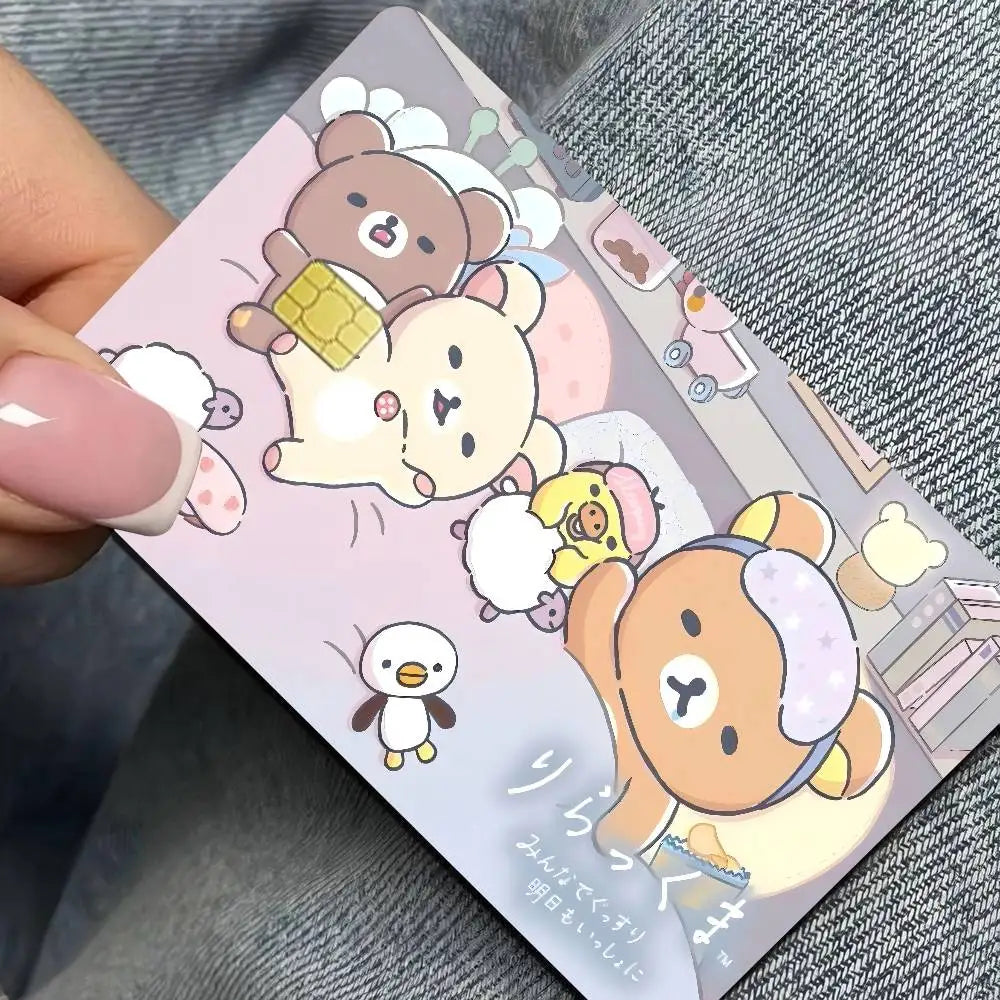 sticker adhésif carte bancaire dessin animé ours mignon rose bleu clair blanc
