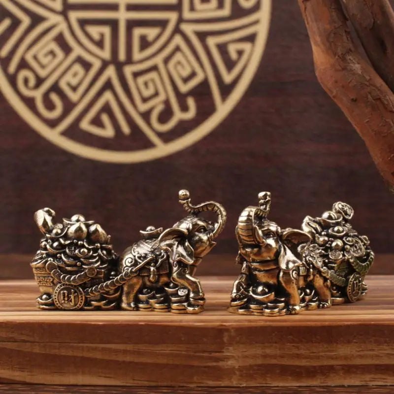 décoration intérieure éléphants chariot pièces métal doré tradition asiatique prospérité maison salon