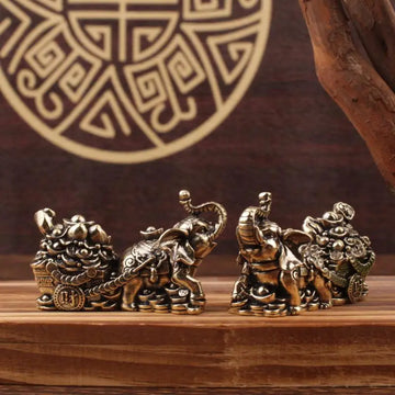 décoration intérieure éléphants chariot pièces métal doré tradition asiatique prospérité maison salon