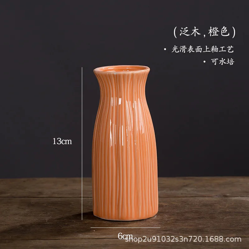 vases céramique moderne rayures horizontales orange blanc rose jaune vert clair