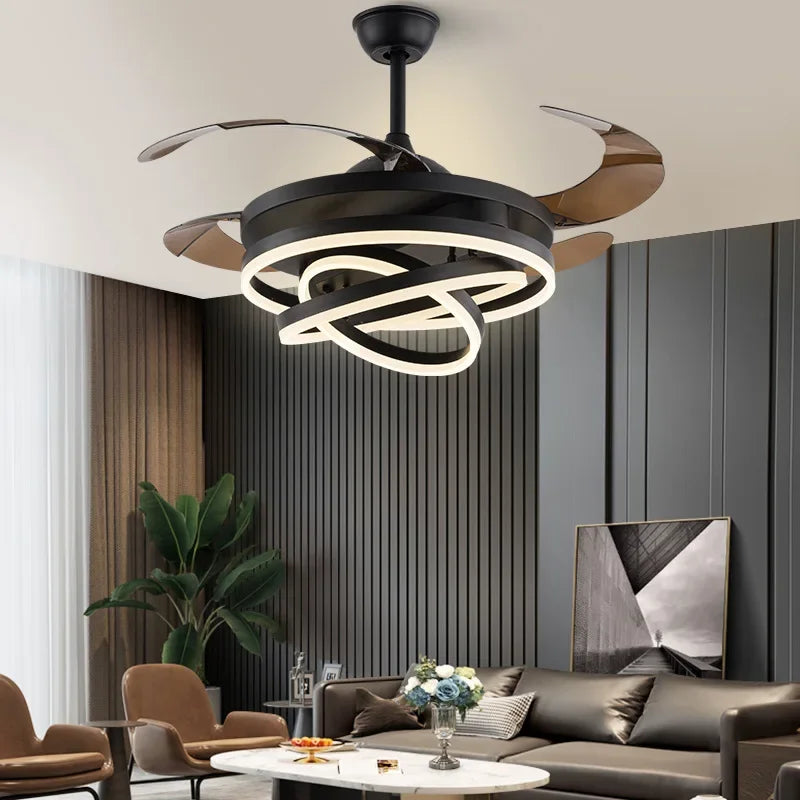 ventilateur led noir doré moderne télécommande 42 pouces rétractable contemporain