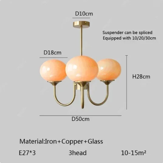 lustre moderne rose doré sphères brillantes opalescent semi encastré led