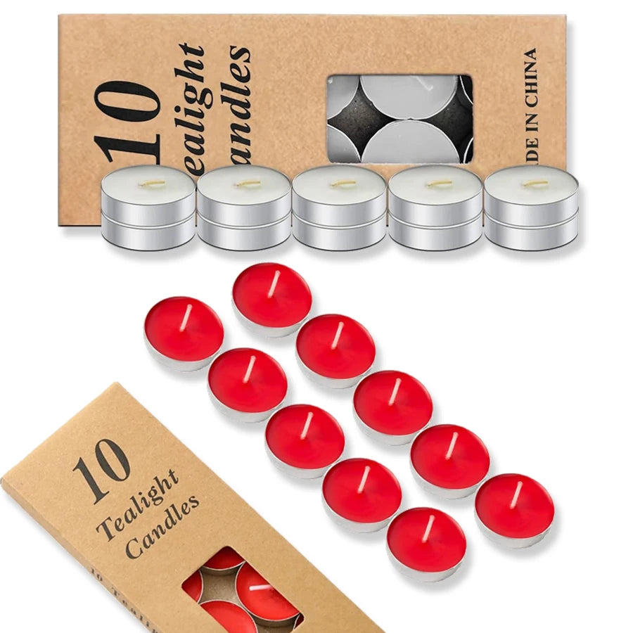 bougies tealight rouge boîte 10 bougies simple minimaliste paraffine décoration maison festive