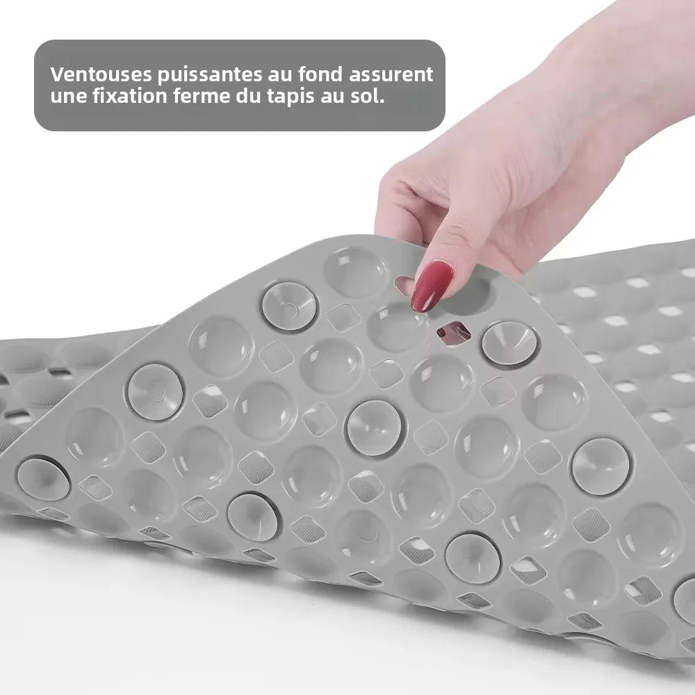 tapis bain antidérapant moderne gris clair perforations ventouses 37x68cm drainage sécurisé doux machine