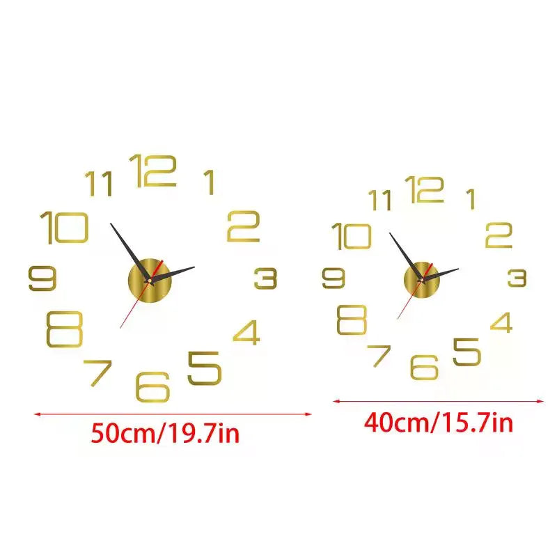 horloge murale moderne adhésive noir or rouge numéros aiguilles 50cm 40cm