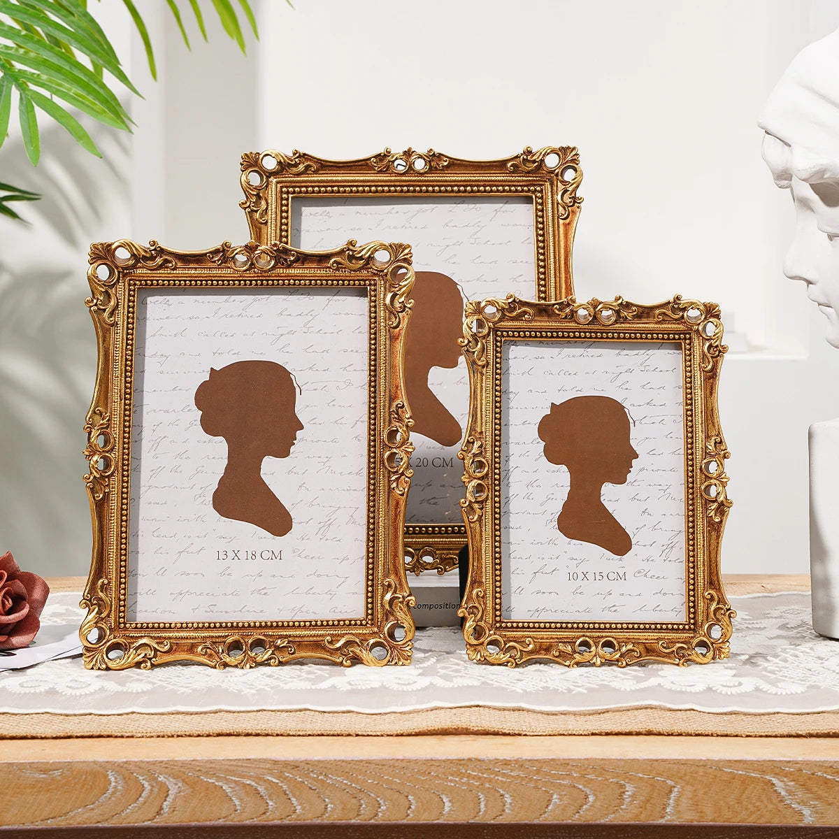 cadre photo or baroque ornements floraux classique moderne rectangle mural gravé