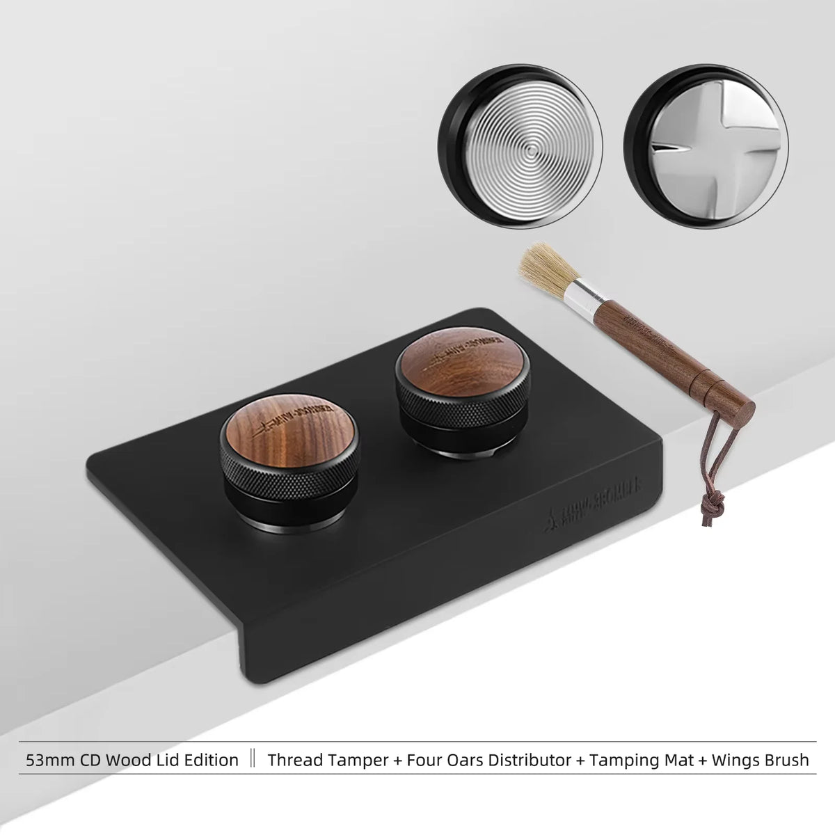 tamper distributeur noir argenté acier inoxydable professionnel moderne lisse brillant 51mm 58.35mm