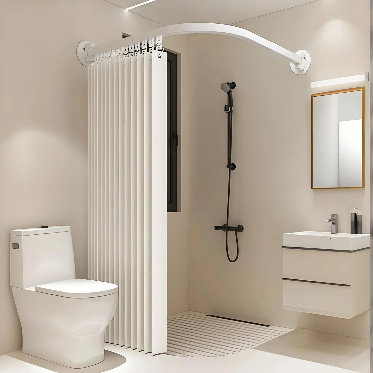rideau douche pliable polyester tufté blanc gris bleu noir plis verticaux opaques moderne minimaliste