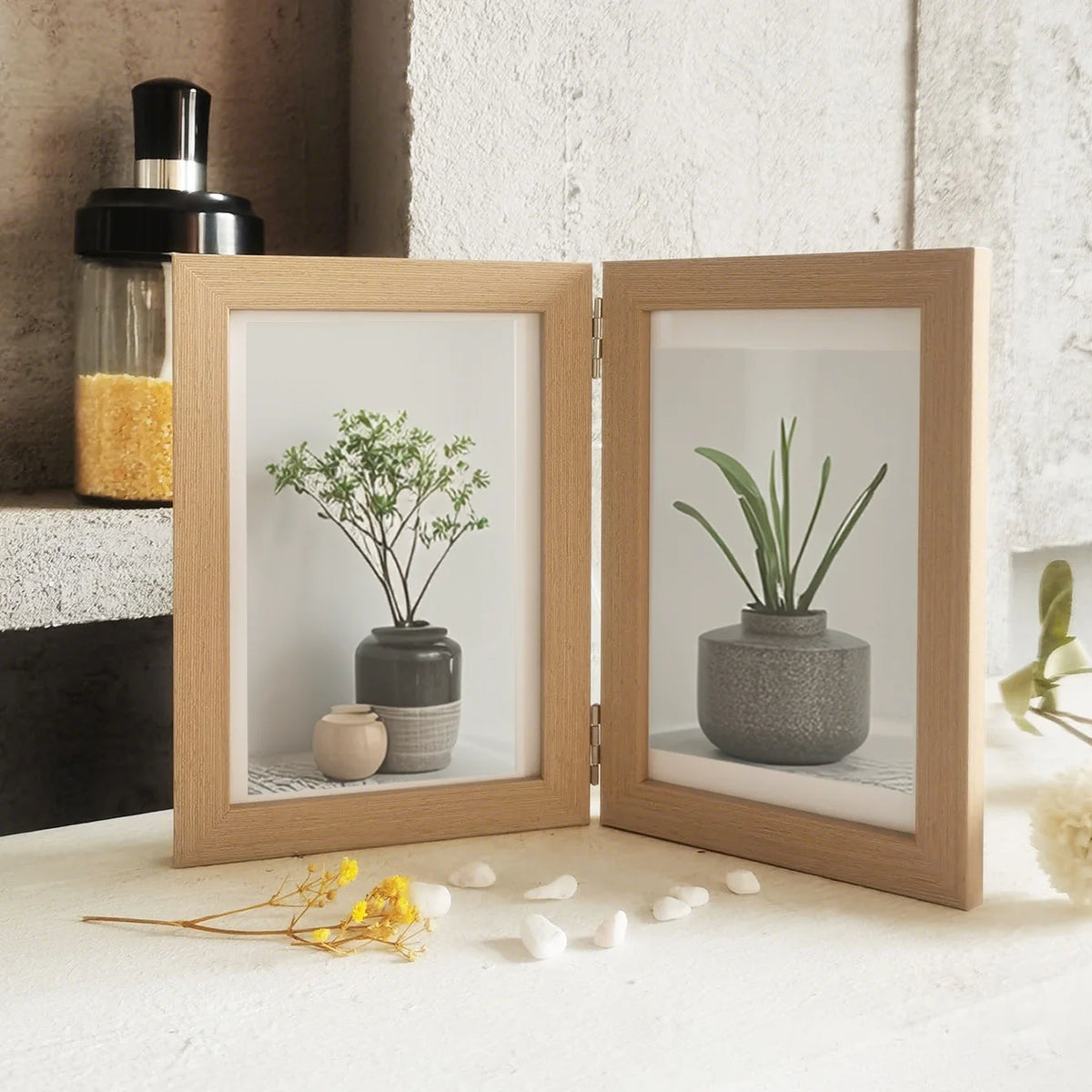 Cadre photo pliable bois moderne motif floral taille 12x9cm 17.1x9.5cm 24.3x9.5cm