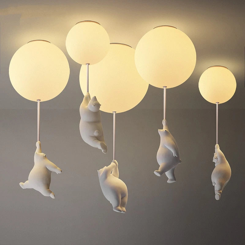lampe suspendue ours blanc moderne boules lumineuses éclairage quotidien résine acrylique