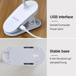 lampe rechargeable led blanc moderne pinces clipser port usb interrupteur base stable