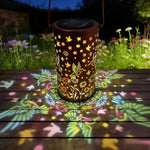 lanterne solaire marron jaune verte bleue fleurs papillons extérieur jardin porche