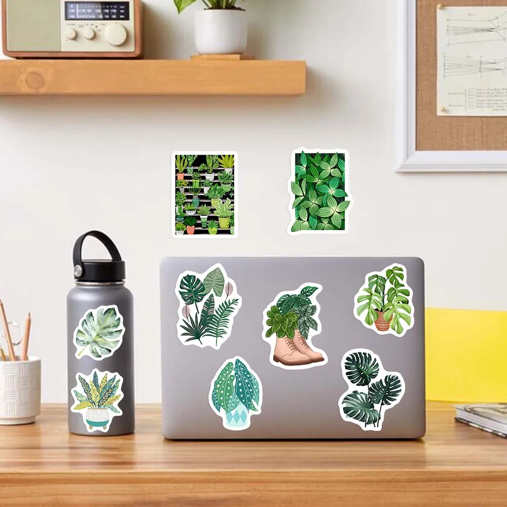 stickers plantes feuilles pots adhésifs illustration cartoon mignon DIY scrapbook décoration téléphone bagages portable