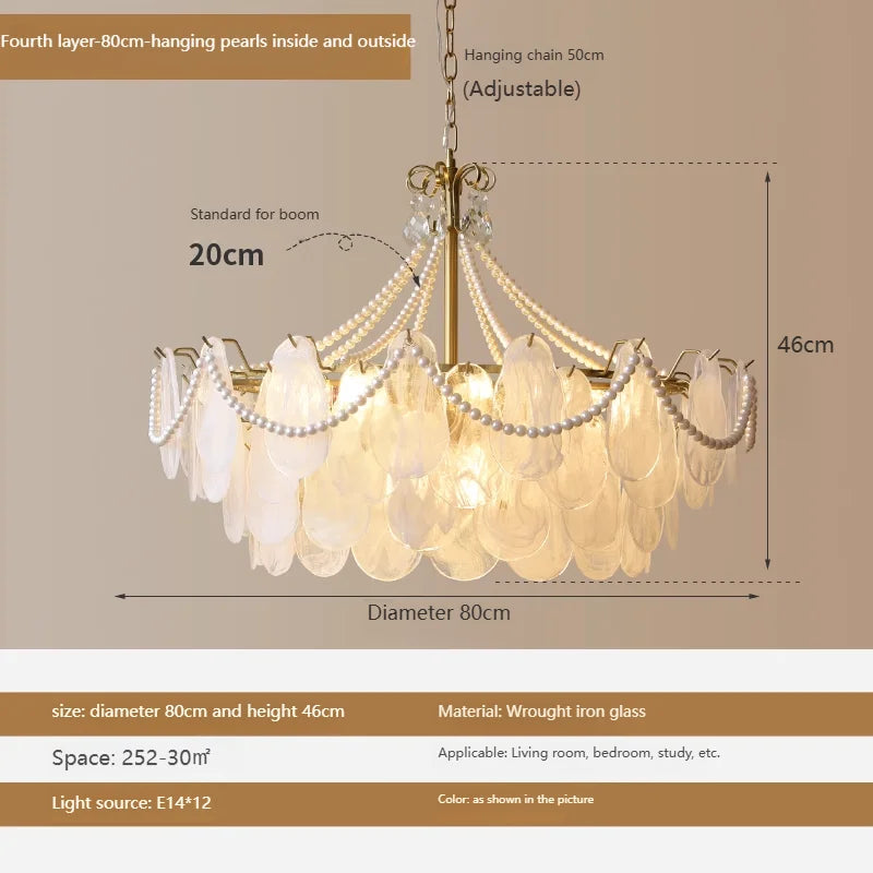 lustre cristal blanc doré coquillage organique élégant salon restaurant chambre