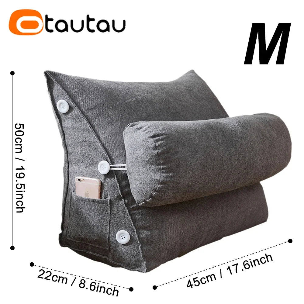 coussin multifonctionnel gris uni tissu épais moderne boutons ajustables poche 60x22x50cm