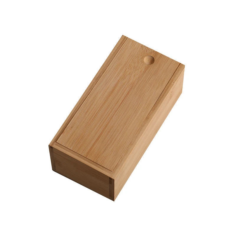 boîte rangement bois naturel bleu rayures horizontales minimaliste thé sachets papier aluminium
